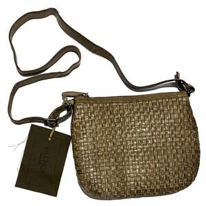 Vilenca Holland Leather Crossbody Shoulder Bag OLIVE GREEN Woven Detail #TK50